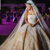 2020 Bollkakor Bröllopsklänningar Applique Rhinestone Sequins Strapless Bride Gowns Cathedral Tarin Vestidos de Novia