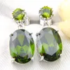 Wholesale 2 Pieces 1 Set Oval Peridot Gemstone LuckyShine Silver Unique Gorgeous Woman's Pendants Stud Charm Earrings Free Shippings