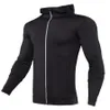 Maglietta sportiva con cappuccio da uomo manica lunga con cerniera maglietta da corsa da uomo felpa con cappuccio compressione palestra maglietta fitness top