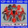 Black Flames Red Bodys ل Yamaha YZF-1000 YZF R 1 YZF R1 2002 2003 هيكل السيارة 237hm.aa YZF 1000 YZF-R1 02 YZF1000 إطار YZFR1 02 03 Fairing