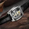 Mens transparentes relógios mecânicos relógio de pulso de pulso de couro superior steampunk auto enrolamento relógio masculino monte homme