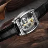 Transparante herenhorloges Mechanisch automatisch horloge Leren band Top Steampunk zelfopwindende klok Mannelijke montre homme