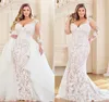 Plus Size Syrena Suknie ślubne z odpinanym pociągiem 2020 Koronkowy aplikacja Bridal z długim rękawem Vestidos De Novia suknia ślubna