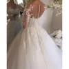 2019 nouvelles robes de mariée robe de bal élégante pure encolure dégagée illusion manches longues tulle dentelle appliques perlées plus la taille robes de mariée