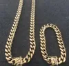 Men de 12 mm Men Cuban Miami Link Bracelet Chain Set 14k Gold plaqué en acier inoxydable 253d