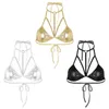 TiaoBug Shiny Metallic Halter Front Strappy Bralette Women Sexy Bikini Tops Nightclub Party Rave Festival Stage Dance Costume