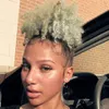 Naturlig Silver Grå Human Hair Short Afro Puff Ponytail African American Wrap Black Gray Mix Ponytail med Drawstring and Clips Comb