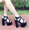 Chunky Heel Sandals Punk Buty Wysokie Obcasy Nit Platformy Sandały Kobiety Letnie Buty Sandalianie Romana Sandały damskie