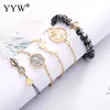 5pcs/Set Crystal Bracelet Set Vintage Hollow Round Turtle Design Bead String Bracelet Fashion Jewelry Pulseira Feminina