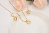 Dubai India Ethiopian Solid Gold Finish love Hollow heart set Jewelrysets women Pendant Chain Earrings African Bride Bijoux