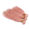 Capelli umani in oro rosa intrecciano fasci di capelli ricci crespi estensioni dei capelli vergini peruviani 3 pezzi / lotto fasci di rosa rosa afro crespo in vendita