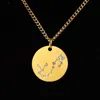 Horoscope Zodiac Pendant Necklace for Women Crystal Gothic Jewelry Gold 12 Constellations Statement Necklaces Round Coin Charm Choker Gifts