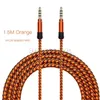 3.5mm Auxiary Aux Extension Cable Audio Cable Nieprzerwane Metalowa tkanina Braiede Męski Stereo Cord 1.5m 3M dla Samsung Mp3 Głośnik Tablet PC MP4