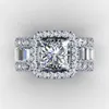 Vecalon ヴィンテージリング 925 スターリングシルバープリンセスカット 3ct ダイヤモンド Cz 婚約結婚指輪リング女性のための指ジュエリー