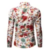 Hawaiian Shirt for Male Flower pattern Slim fit New Red Pink Men's Casual Floral Shirt Stay Long sleeve Blouse Men234A