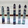 Naturfärgt färgglada fluoritkristallkvarts tornkvartspunkt Fluoritkristall Obelisk Wand Healing Crystal 15 Storlekar