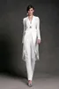 Basic Casual Dresses Jumpsuits 2019 Mother of the Bride V Neck Pant Suits Wedding Guest Gowns With Jackets Long Sleeve Chiffon Mothers Groom