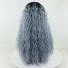 Pelucas frontales Cosplay peluca con malla frontal sintética con pelo de bebé pelo rizado largo azul claro ombré para mujer 4054347