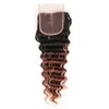 #1B/33 Reddish Brown Ombre Deep Wave Brazilian Human Hair Weave Bundles with Closure Dark Auburn Ombre 3Bundles with 4x4 Lace Closure