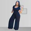 Plus size 3X 4XL 5XL Women solid color bigger size wide-leg pants Jumpsuits fashion loose rompers short sleeve flared pants Casua pants 3267