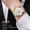 Aesop Moon Fase Watch Men Automatico Orologio meccanico Orologio da polso Gold Orologi da polso maschio Clock Men Relogio Masculino308Z