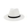 Fashion- Wide Brim Hats Wool Felt Fedora Panama Hat with Belt Buckle Jazz Trilby Cap Party Formal Top Hat 16 Colors