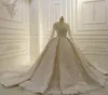 Robe de mariée en perles de cristal, robe de bal, col en V, manches longues, traîne de balayage, sur mesure, 299A