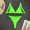 2019 Women Sexy Buttonhole Neon Green Push Up Bikini Brazilian Bathing Suits Low Waist Neon Yellowwear3822572