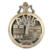 Steampunk Taschenuhr aushöhlen Paris Design Analog Quarz Uhren Halskette Anhänger Kette Souvenir Geschenk Reloj de bolsillo