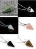 Natural Gemstone Pendant Necklace Crystal Healing Chakra Reiki Silver Stone Hexagonal Prisme Cone Pendulum Charm Necklaces