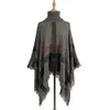 Women Plaid Cloak Autumn Winter Shawl High Collar Sweater Scarf Batwing Tassels Poncho For Girl knitted cape outwear