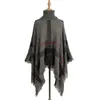 Kvinnor Plaid Cloak Höst Vinter Shawl High Collar Sweater Scarf Batwing Tassels Poncho för flicka Stickad Cape Outwear