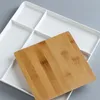 Square White Porcelain Cheese Serving Platter Tools with Nature Bamboo Cutting Board Contemporary Serve Tray for Cracker Sushi Fruit