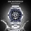 Forsining Montre Bracelet Ensemble Combinaison Argent Acier Inoxydable Hommes Squelette Transparent Mécanique Mâle Montres Cloc2950