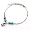 Anklets Charm Anklet Hand Tree Cross Round Blue Bead Silver Color Plated Metal Chain Foot Gilft Comfort