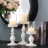 Vintage Iron Pilla Candle Holder with Glass Shade European White Wedding Centerpieces Stand Carved Flower Pattern