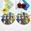 dunhuangwang Exaggerated African head pattern geometric round wooden earrings Fashion wood earrings