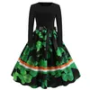 Floral Print Vintage Pinup Jurk Lente Jurk Vrouwen Elegante Party Jurken Nieuwe 2019 Lange Mouw Casual Midi Black Plus Size