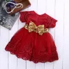Dziewczynka Ubrania Księżniczka Sukienka Ubrania Z Krótkim Rękawem Koronki Bow Ball Suknia Tutu Party Dress Toddler Kids Fancy Dress 0-7y