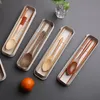 Healthy Japanese Style Wooden or Bamboo Chopsticks Spoon Dinnerware Cutlery Set Outdoor Travel Flatware With Box