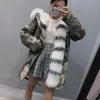 New Arrival Snow Kurtki Białe Szary Futro Futro Plątko Pani Furs White Rabbit Fur Lining Pink Canvas Długie Kobiety Parki