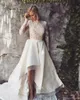 Stylish High Low Lace Beach Wedding Dresses A Line High Neck Long Sleeves Bohemian Bridal Gowns Satin Plus Size Boho Vestido De Novia H092