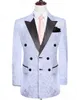 Preto / Branco Jacquard Mens Casamento Smoking Double-Breasted Groomsmen Smoking Homem Popular Blazers Jacket Excelente Terno (Jacket + Pants + Tie) 519