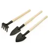 3 sztuk Mini Shovel Rake Zestaw Przenośny Narzędzie Ogrodnicze Bonsai Narzędzia Drewniane uchwyt Metal Head Harrow Harrows łopata do kwiatów Doniczkowe Rośliny K238