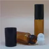 5 ml bursztynowe butelki w rolkach z metalową/szklaną kulą do olejku eterycznego, aromaterapii, perfum i balsamów do ust