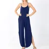 Kvinnors Jumpsuits Rompar Kvinnor Sexig Romper Sommar Casual Solid Spaghetti Strap Kvinna Djup O-Hals Plus Storlek Baklösa Playsuits1