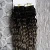 Grijze Ombre Braziliaanse Virgin Hair 40 stks Tape Haar 100g Afro Kinky Krullend Huid inslagband Hair Extensions