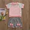 Kids Designer Roupas Meninas Verão Malha Traseiras Suspensos Blusa Sports Sportsuit Crop Tops Smock Calças Outfits Work Out Sportwear B7579