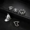 5pcs / set Vintage Ringar för kvinnor Boho Geometrisk Silver Turtle Whale Tail Waves Ring Set Knuckle Finger Charm Smycken