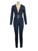 HAOYUAN Sexy Denim Jumpsuit Hoge Stretch Kleding Club Overalls Bodycon Jeans Rompertjes Dames Jumpsuit met lange mouwen